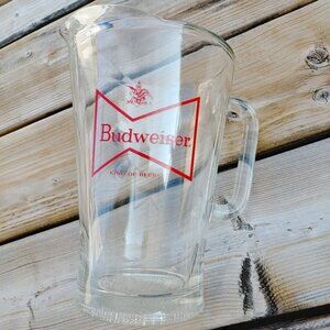 Large Budweiser King of Beers Pitcher HEAVY Glass Beer Pitcher